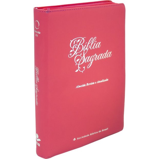 Bíblia Sagrada Letra Gigante Rosa Pink Ara Com Zíper